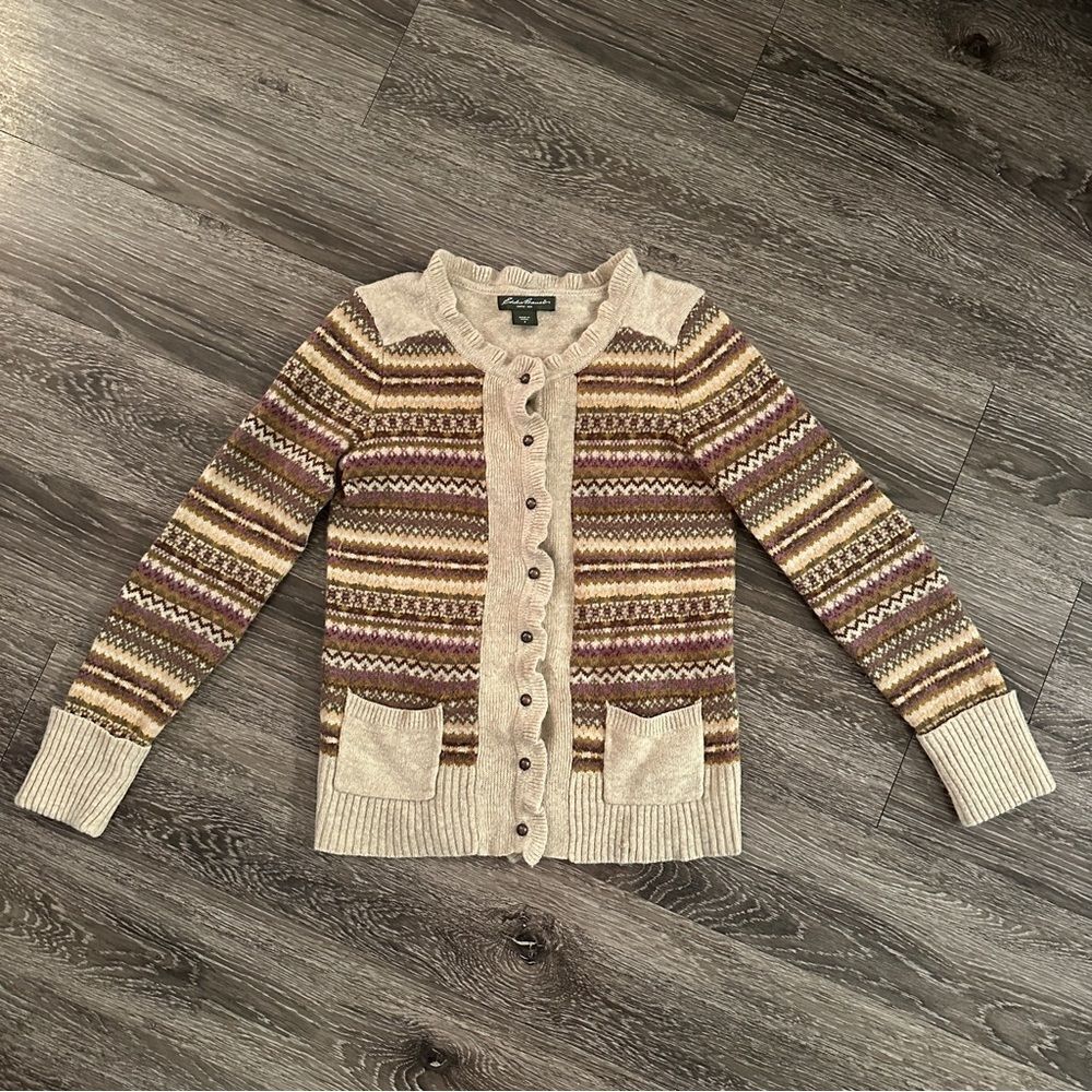 Eddie Bauer ruffle trim cardigan